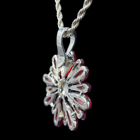 Vintage RMN Red Flower Pendant Necklace Coquette Cottagecore Fairycore 24" - Picture 5 of 8